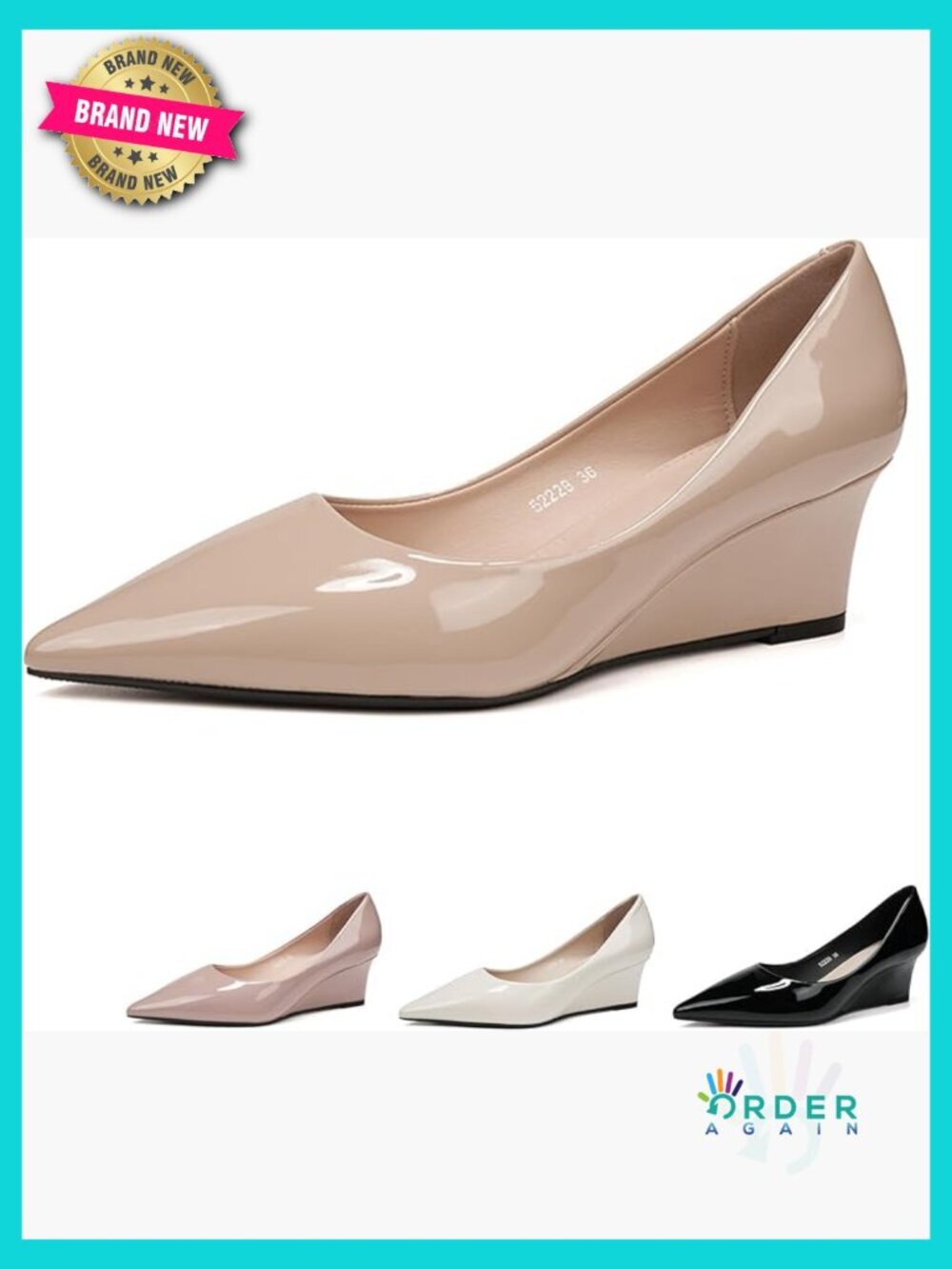 Patent Leather Wedge Pumps Pointed Toe Slip On Comfortable 2.17 Inch Heel